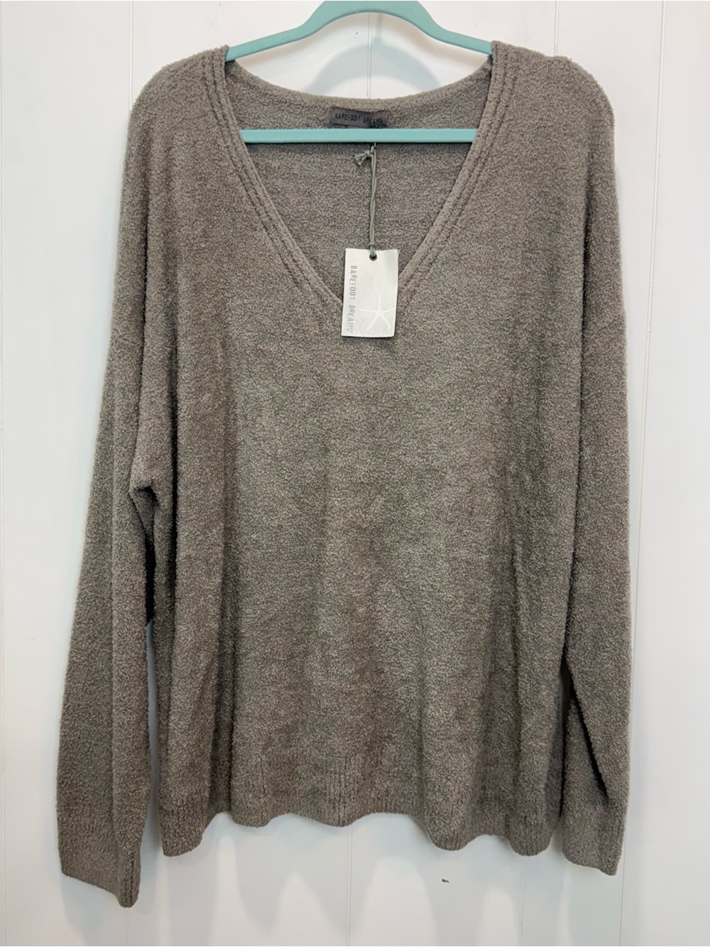 NWT Barefoot Dreams Cozychic Lite Knit Taupe V-Neck Sweater Top Size 2X